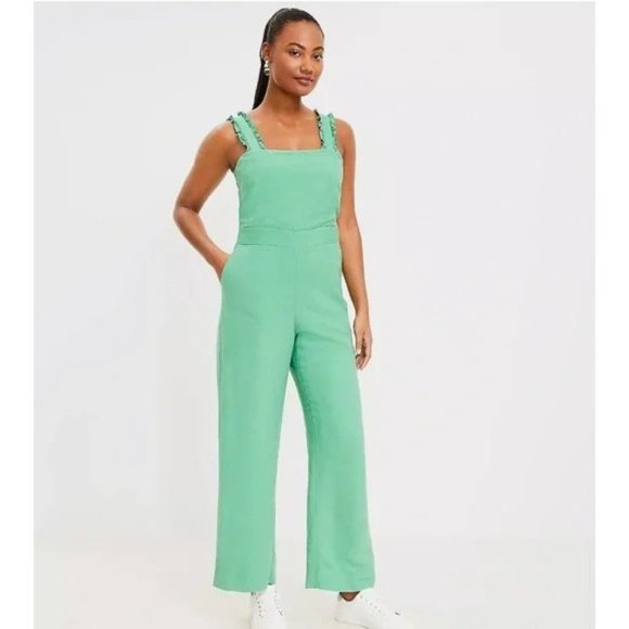 Ann Taylor LOFT Ruffle Strap Square Neck Jumpsuit 0 - Picture 2 of 3